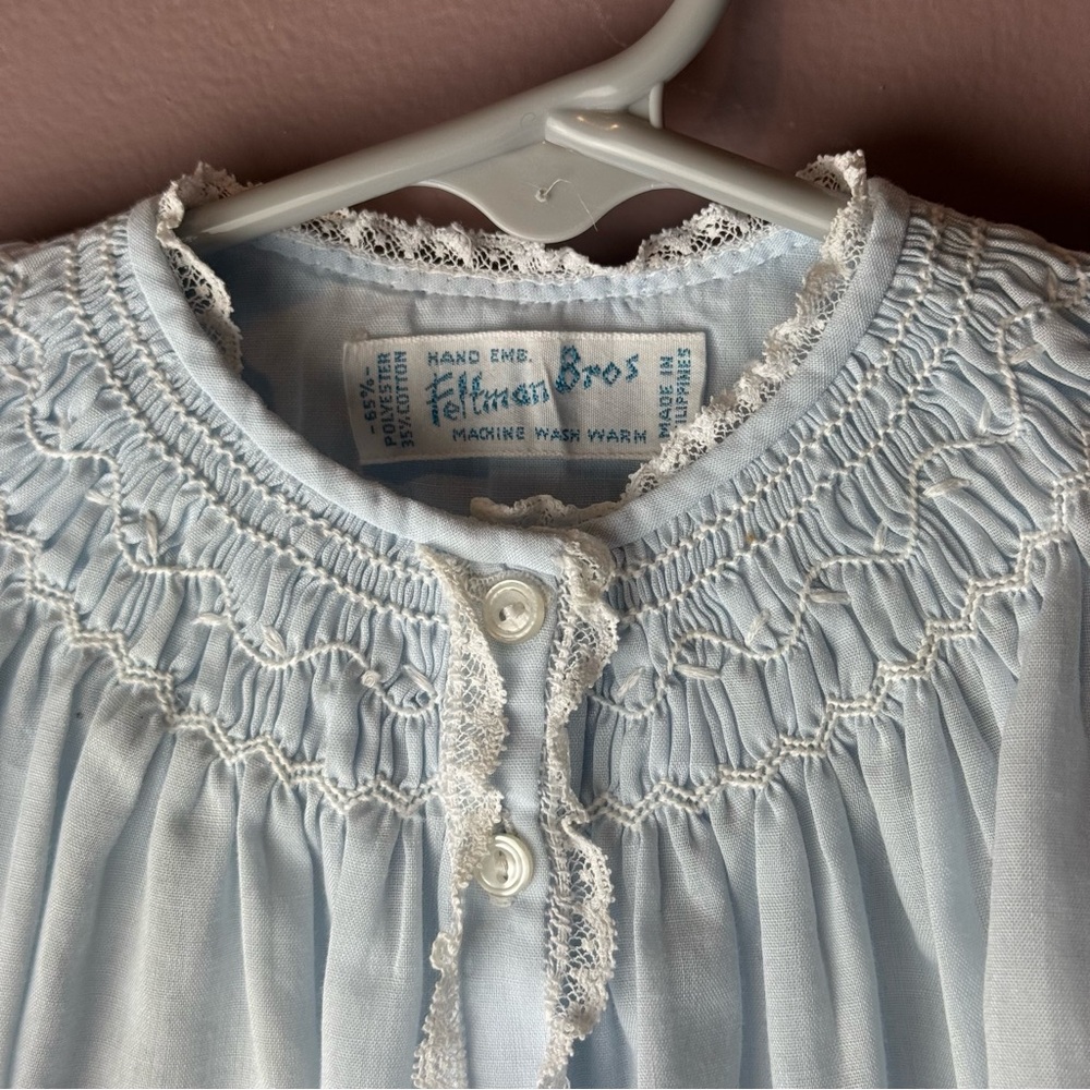 Feltman Bros Smocked Hand Embroidered Blue Dress - Picture 5 of 8
